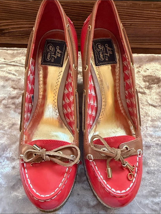 Sperry Shoes - Sperry orange and Tan Bow-Trim Wedge Loafers